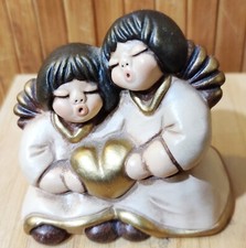 Coppia di angeli Thun Bolzano originali vintage che tengono un cuore 3x3" sorellanza