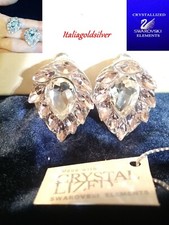 Orecchini Donna  Argento Clip SWAROVSKI ORIGINALI Gioielli Goccia Rosa Cristalli