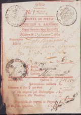 1830 PADOVA Monte di Pietà Esercizio S. Antonio Pegno Oro Ricevuta