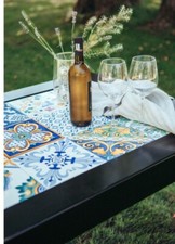 Tavolino da giardino ceramica vietrese e ferro originale piedi smontabili