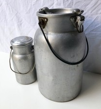 Set 2 contenitori latta da latte vintage color argento