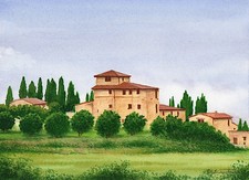 Dipinto ad acquerello cm. 24x18 - Paesaggio tipico della campagna toscana