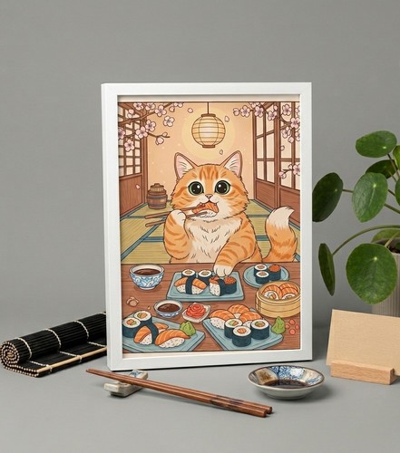 Quadro poster gatto mangia
