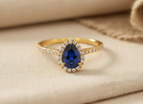 Anello solitario pera zaffiro