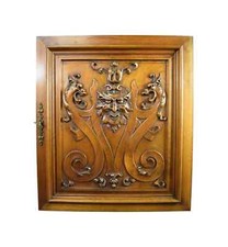 Antica credenza architettonica in legno intagliato a mano testa di chimera mascaron XIX