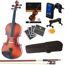 Mendini By Cecilio 4/4 MV Kit Violino Nero Metallizzato Principianti con Custodia, Arco, Accordatore