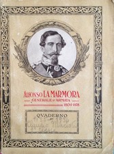 § EFFIGE DI ALFONSO LA MARMORA SU QUADERNO DI I ELEM. A QUADRETTI (SCRITTO) 1936