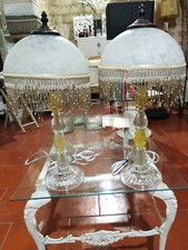 Coppia Lumi Con Base Acrilico E Cppoa In Vetro Con Frange Perline Colore...