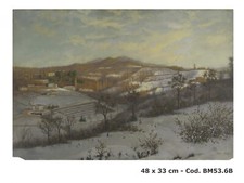 QUADRO ANTICO PAESAGGIO COLLINA DI TORINO DIPINTO AD OLIO SU TAVOLA BM53.6B