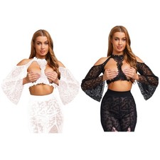 Women Cardigan Bolero Shawl Medieval Crop Tops Shrug Blouse Witch Adult Party