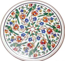 Tavolino in marmo bianco 18" centro caffè angolo laterale intarsio pappagallo malachite fh2