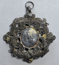 Filigrana argento del 1700 Roma medaglia Madonna e Gesù Salvatore Salvator Mundi