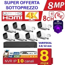 KIT VIDEOSORVEGLIANZA DVR 8MPX + 8 TELECAMERE VARIFOCAL IP POE ONVIF