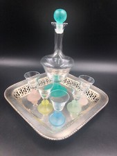 Set Liquore Vodka Alcolici Caraffa Bottiglia bicchieri Vetro colorato anni 70