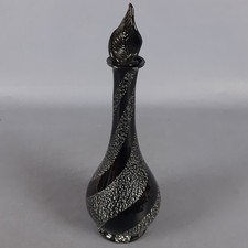 Bottiglia Vetro Murano Archimede Seguso Nero Foglia Argento Design Vintage 1970
