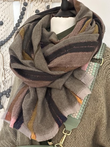 Schal gestreift oliv - xl,