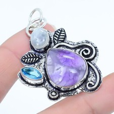 Brasiliano Ametista, Luna, Topazio Blu Argento Ciondolo Gioielli 1.9 " PRJ17311