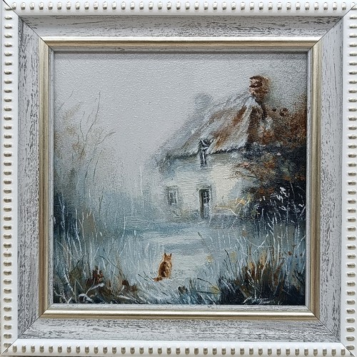 Gatto invernale dipinto olio