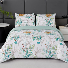 Set Copripiumino Floreale Letto Matrimoniale Motivo Foglie Di Eucalipto Verde, 1