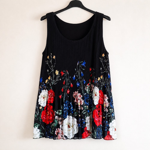 Blusa smanicata plissé - , nera