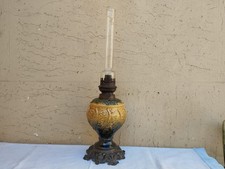 ANTICA LAMPADA LUME A OLIO PETROLIO CORPO IN CERAMICA STILE BARBOTINE BASE ZAMA