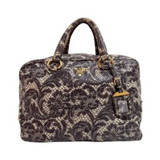 Borsa a mano PRADA Saffiano Bauletto in pelle di pizzo grigio non specificata