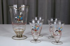 Raro set da cocktail anni 50 MCM, finemente decorato. Brocca e 4 bicchieri vetro