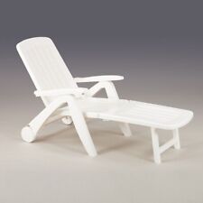 Lettino/Sdraio/Sedia pieghevole con ruote in Polyrattan - Mod. Barbuda Bianco