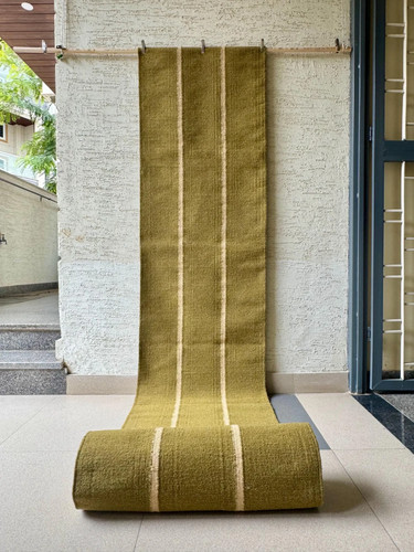 Olive green wool runner rug - olive,
