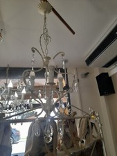 LAMPADARIO ARTIGIANALE AVORIO CON GOCCE CRISTALLO A 3 LUCI-NUOVO