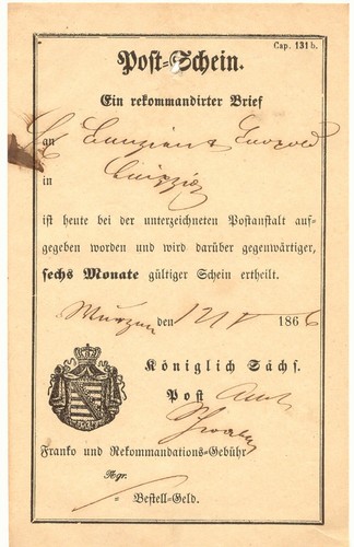 Sassonia 1866 ricevuta postale - sassonia,