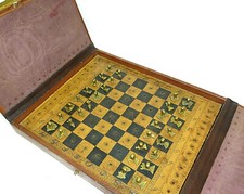 Raro Gioco Di Scacchi Da Viaggio Completo Ca. 1840