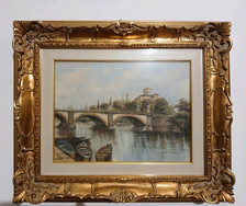 Quadro Torino DE  FERRARO Concornice Dipinto a Mano Olio Su Tela Paesaggio Città