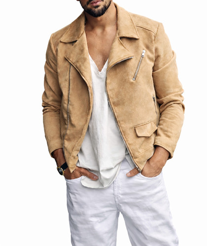 Giacca biker uomo cammello
