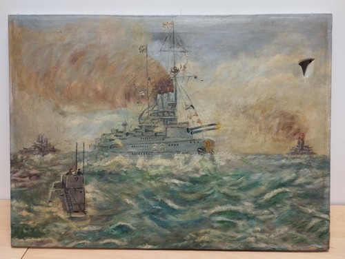 Dipinto olio battaglia navale