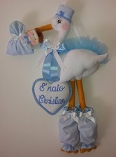 Fiocco nascita cicogna  azzurro o rosa personalizzabile con nome bimbo/a ricamo 