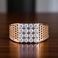 Anello di fidanzamento da uomo in oro giallo 14 kt con diamanti tondi...