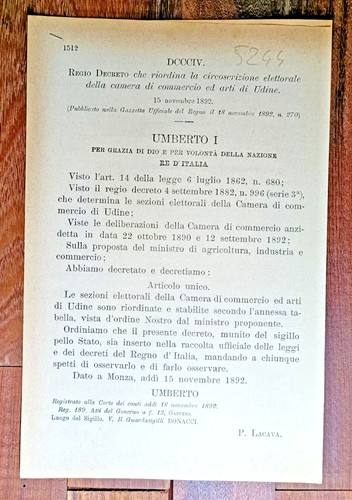 Udine 1892 regio decreto - 1892, x