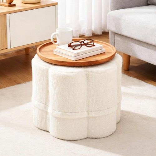 Cream floral pouf ottoman foot - floral,