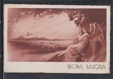 Cartolina Buona Pasqua Angelo Campane Pecore ZB946