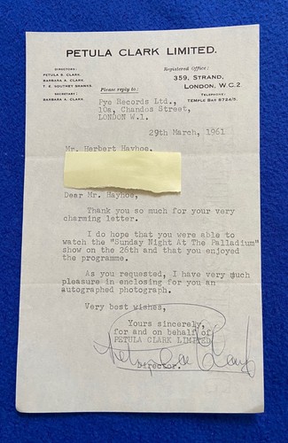 Petula clark signed - petula, typed