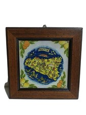 Quadro Con Cornice In Legno E Mattonella Sicilia Dipinto A Mano In Maiolica . 