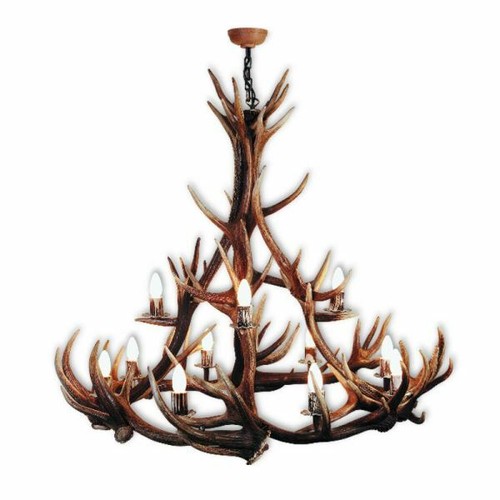 Lampadario con vere corna - , di