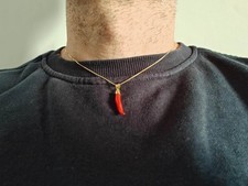 Cornetto Corno in POrtafortuna ciondolo di Corallo Argento con catenina uomo da