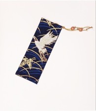 Segnalibro in stoffa giapponese, sfondo blu con gru