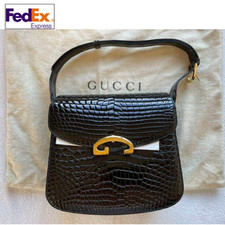 Borsa Vintage GUCCI Pelle di Coccodrillo CITES Appendice II Italia 2 Vie Nero...