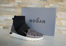HOGAN EU 39,5 Sneakers High Top Slip-On Glitter Neri NUOVI Prezzo Originale 450€