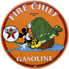 INSEGNA PORCELLANA VINTAGE TEXACO CAPO DEI POMPIERI BENZINA MOTORE OLIO BENZINA POMPA