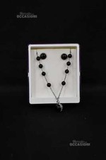 Parure Collana + Orecchini Brosway Acciaio E Perle Nere Con Zirconi