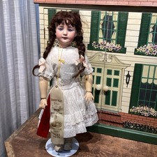 ANTICA BAMBOLA BAMBINA SIMON & HALBIG 949 BOCCA CHIUSA CORPO IN PELLE E LEGNO 20 1/2” T